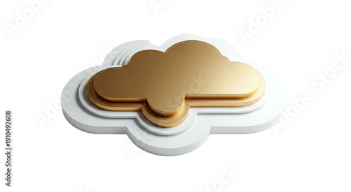 Golden Cloud Icon with White Layers on White Background