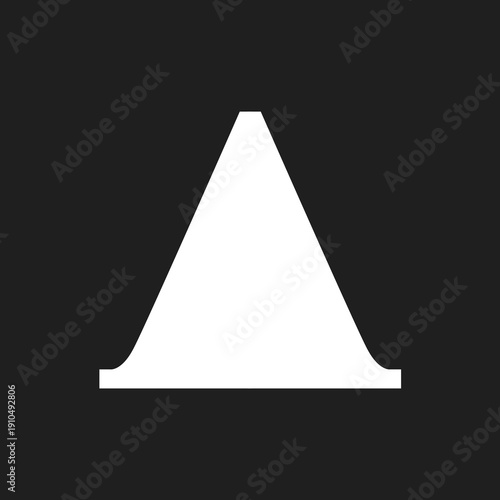 Abstract white geometric shape with flat top and curved base, resembling a stylized mountain or a normal distribution graph, on a black background.