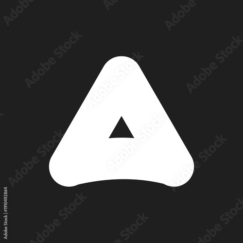Abstract White Rounded Triangle Logo with Black Inner Triangle on Dark Gray Background