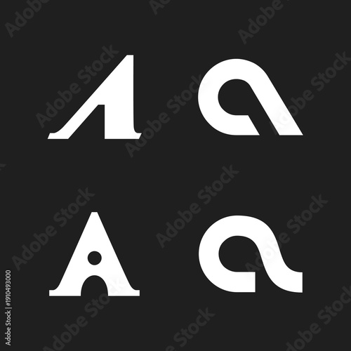 Set of Four Stylized Letter A Logo Designs for Modern Typography and Brand Identity