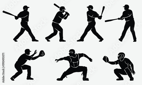 Baseball Players Silhouettes in Action Poses 1