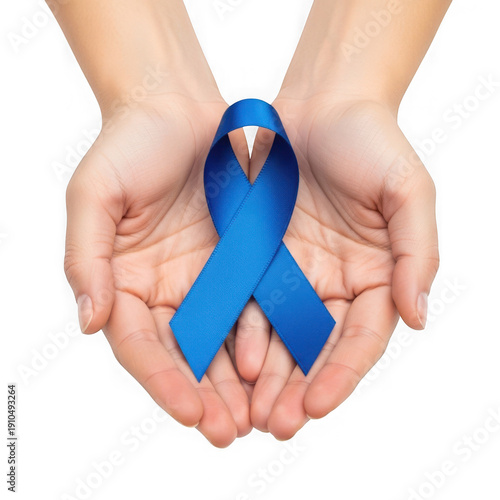 Wallpaper Mural Hands holding a blue awareness ribbon for colon cancer or child abuse prevention isolated on transparent background Torontodigital.ca