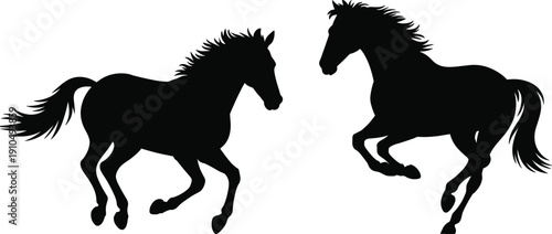 Running horse silhouettes showing powerful wild stallions in motion representing freedom strength speed and nature isolated on white background for animal wildlife and equestrian design use