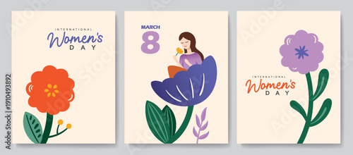 8 March, Happy International Women's Day, Women's History Month banner. Vector illustration. 