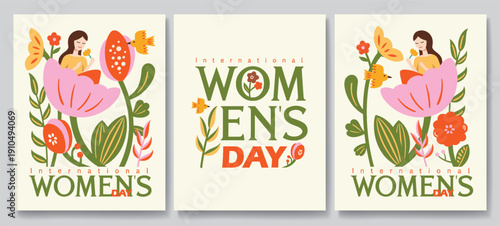 8 March, Happy International Women's Day, Women's History Month banner. Vector illustration. 