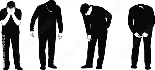 Sad Man Silhouette Set Showing Depression, Stress and Emotional Pain Vector Illustration Isolated on White Background for Mental Health Awareness Concept