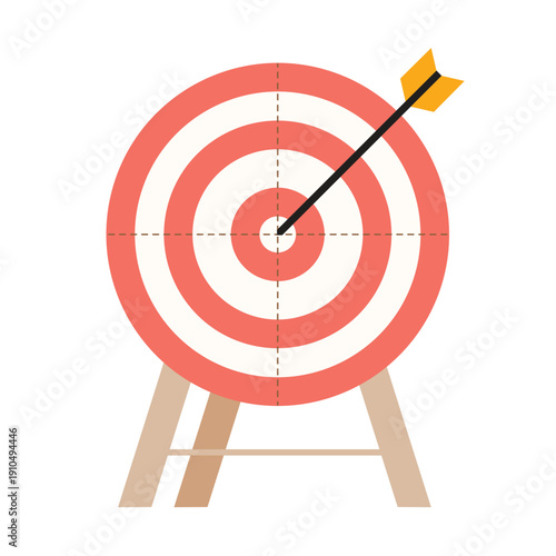 Archery target with red bullseye and wooden, demonstrating success and achieving goals illustration with precision and focus