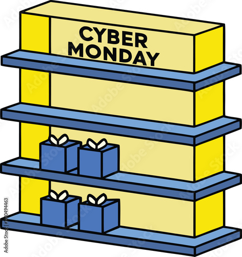 Pixel shelves rotating like game menus for cyber monday