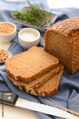 Sliced loaf of bread with k...