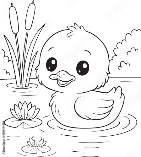 blackwhite ,colorbook, ilustrasion, drwaing,  bebek