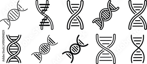 DNA Helix Line Icon Set, Genetic Double Strand Outline Collection for Biotechnology, Science Research and Medical Innovation, Minimal Black Vector Illustration
