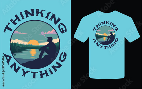 A vibrant t shirt mockup displaying a silhouette of a person contemplating a sunset landscape design high quality