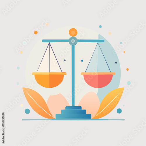 Stylized Balance Scale Emblem for Justice, Equality, and Equilibrium in a Modern Flat Design