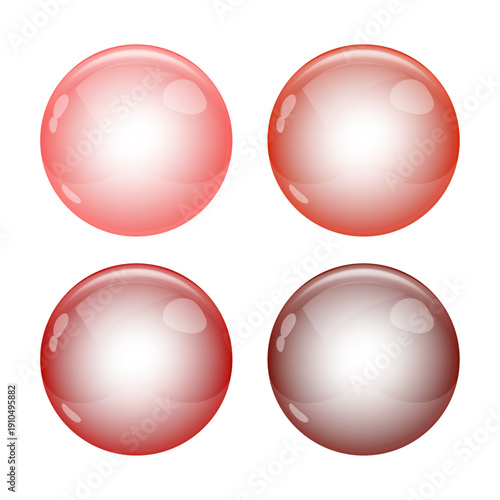 Set of red glossy glass transparent balls design without background