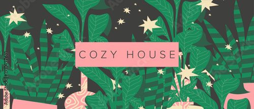 Houseplants banner, background, house plants banner