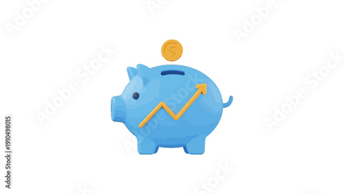 Blue Piggy Bank with Yellow Coin.