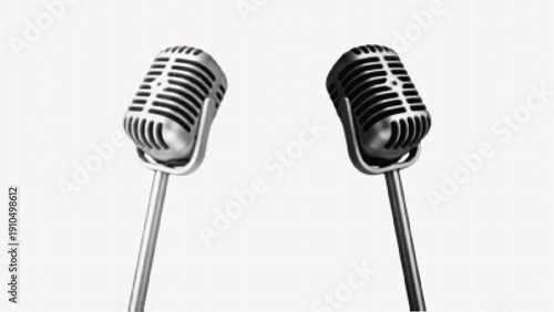 Halftone Vintage Microphone on Stand, Retro Audio Recording Vector Illustration