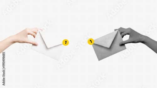 Halftone Hand Holding Envelope with Notification Badge, Email Message Vector