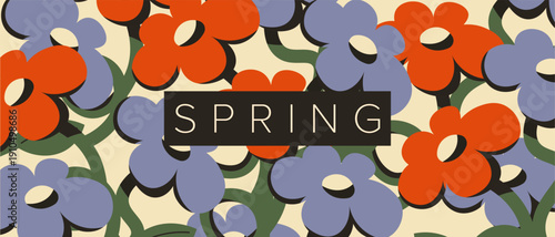 Retro flowers on a light background, banner, cover, hello spring banner