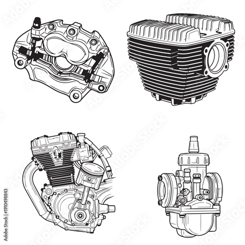 V-Twin Engine Head and Transmission Case Set: Heavy Duty Motor Parts Outline