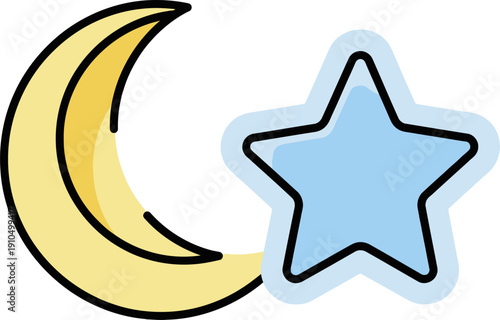 Curved Yellow Moon With Blue Star Accent