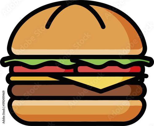 Layered Burger With Rounded Bun Shape
