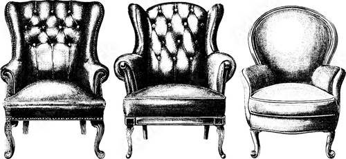 Vintage armchair sketch set for interior design and decor concepts
