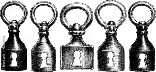 Vintage hand drawn engraving of bottle opener set with bold black lines for design and decoration