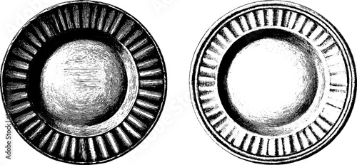 Vintage engraved breakfast plate set design for retro kitchen decor