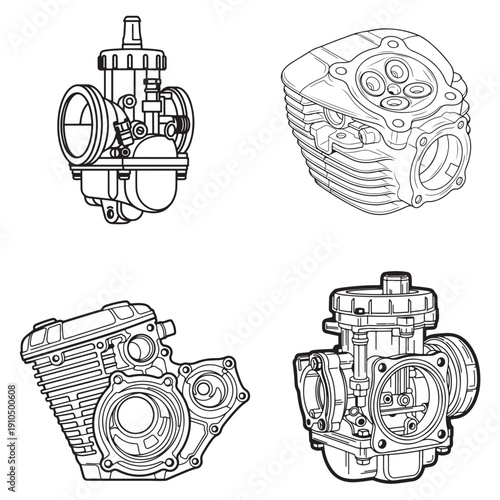 Fuel Intake and Engine Block Assembly Set: Mechanical Components Illustration