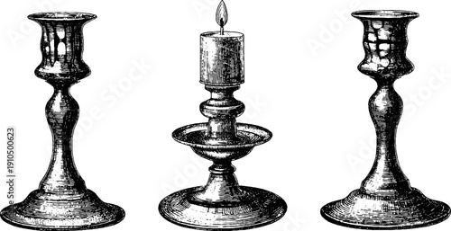 Vintage candle holders engraving set - hand drawn retro design for home decor and crafts
