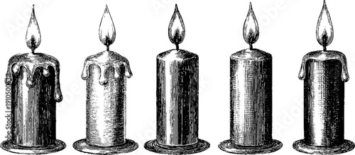 Vintage candle wax drip collection - engraved hand drawn silhouette for retro decor design
