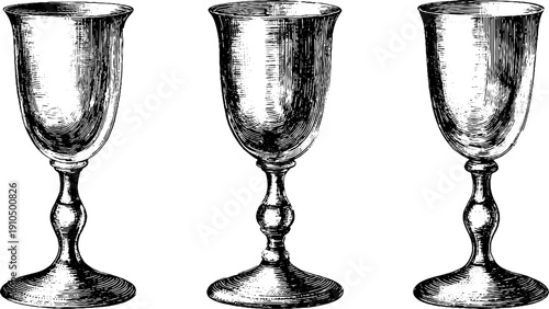 Vintage hand-drawn champagne flute illustration set for elegant design and decor