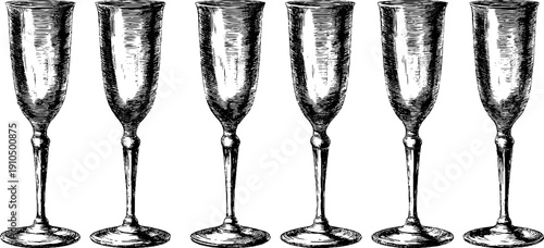 Elegant vintage sketch of engraved champagne flutes for celebration design