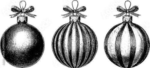 Vintage christmas ornament balls engraving for holiday decoration design