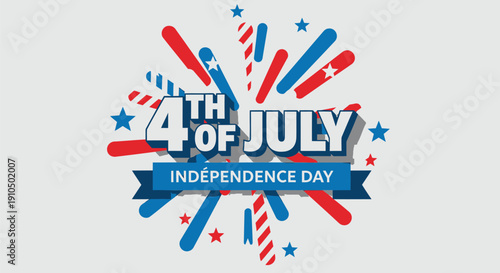 4th of July Independence Day banner or poster with fireworks and patriotic colors, vector illustration for website or social media