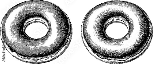 Vintage donut set with bold black engraved lines for retro design projects