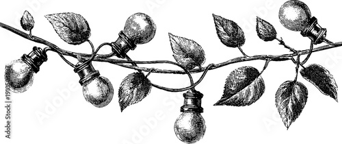 Vintage hand-drawn garland with lights illustration for holiday decor and design