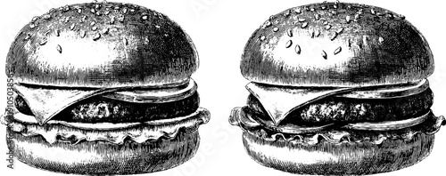 Vintage engraved illustration set of hamburgers - retro design for food art and labels