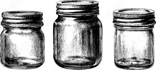 Vintage engraved jam jar collection for retro design and craft projects