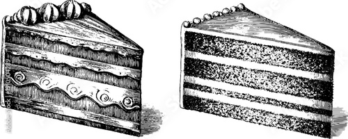 Vintage engraved illustration of layered cakes - dessert art for design