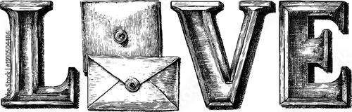 Vintage love letter engraving design for romantic gifts and decor