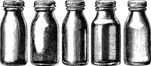 Vintage milk bottle set - hand drawn engraved illustration for retro design