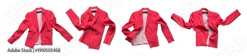 Bright spring pink womens blazer isolated on white background. Jacket collection. With clipping path. Fuchsia-colored cutout jacket. Wardrobe staple, suitable for design, or store advertising. Mockup