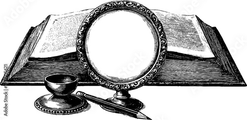 Vintage engraved recipe book with clip and pen for culinary design