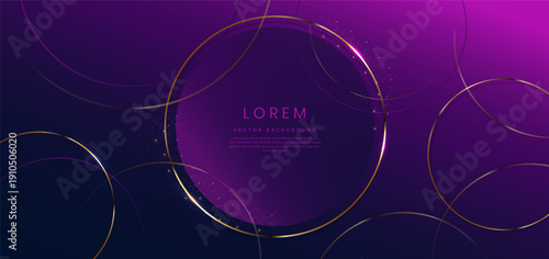 Luxury Purple and Dark Blue Abstract Background with Elegant Golden Circular Lines and Copy Space
