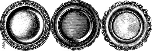Vintage hand drawn engraved serving platter set for elegant table settings