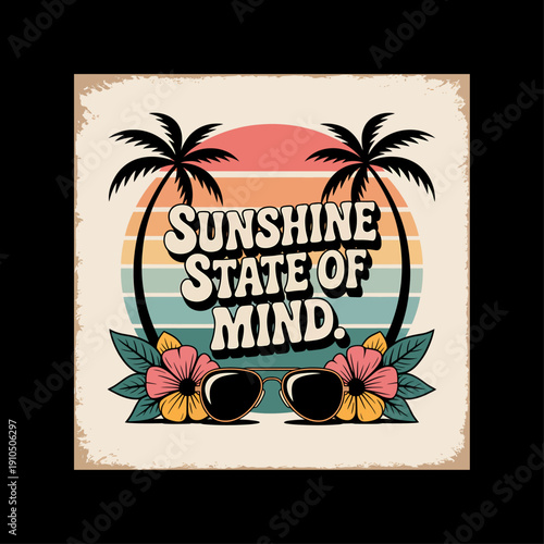 Summer holiday background with tropical beach, palm trees, blue sea, and sunny sky