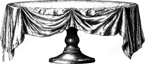 Vintage engraved illustration of tablecloth folds on round table for design use