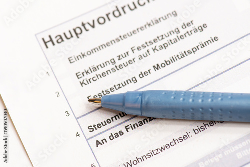 Wallpaper Mural Income tax return form in german language, taxation law, deadline for taxes declaration, finance and business, paying or receiving money from state  Torontodigital.ca